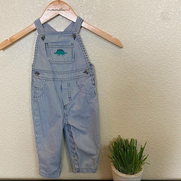 Carter’s blue and white striped overalls dinosaur - Picture 1 of 5